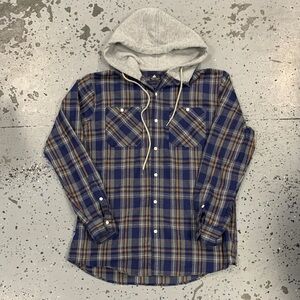 Blue Plaid Hooded Men's Shirt